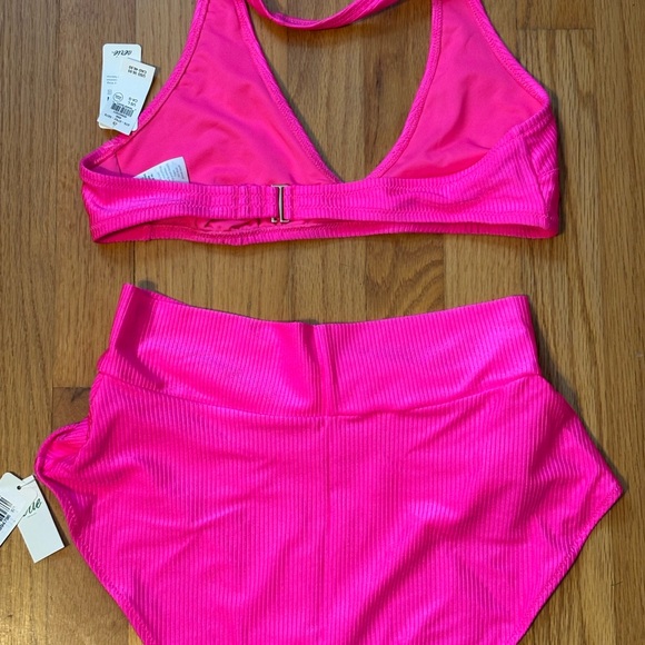 NWT Aerie Swim Hot Pink bikini- halter top with high rise bottoms! - Picture 2 of 5
